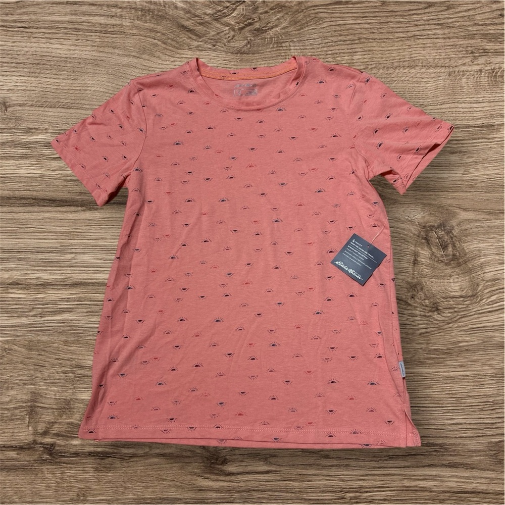 New with Tags- EDDIE BAUER Womens Graphic T-Shirt Top Orange Cotton
